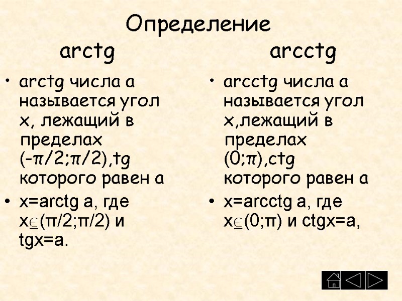 Определение arctg            